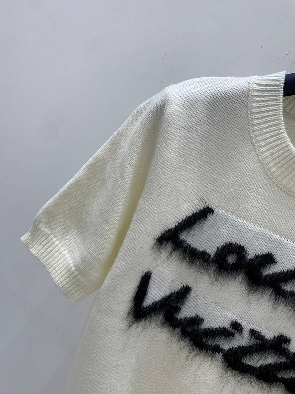 Louis Vuitton White Monogram Fuzzy Logo Knit T-Shirt