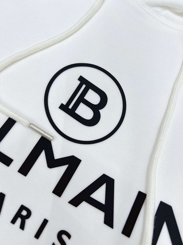 Balmain Paris Logo Print Hoodie – White