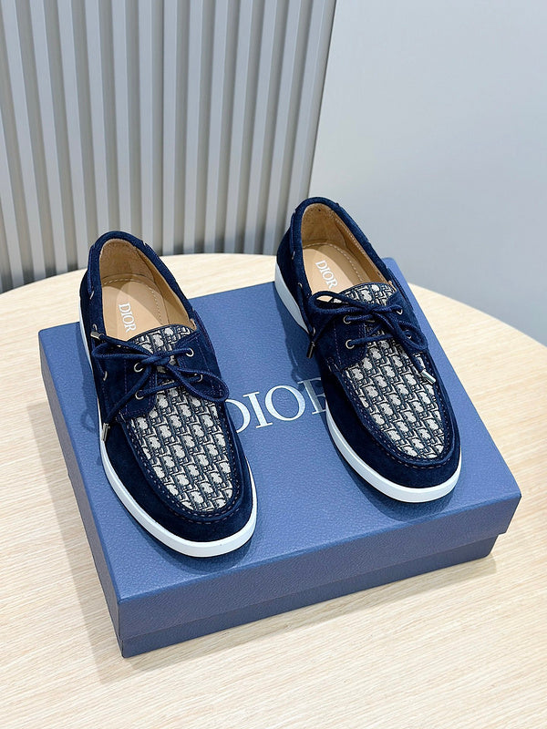 Christian Dior Granville Boat Beige Blue Loafer