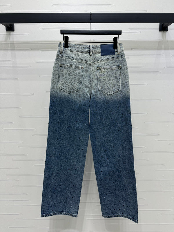 Dior Ombre Leopard & Crystal Stud Denim Jeans