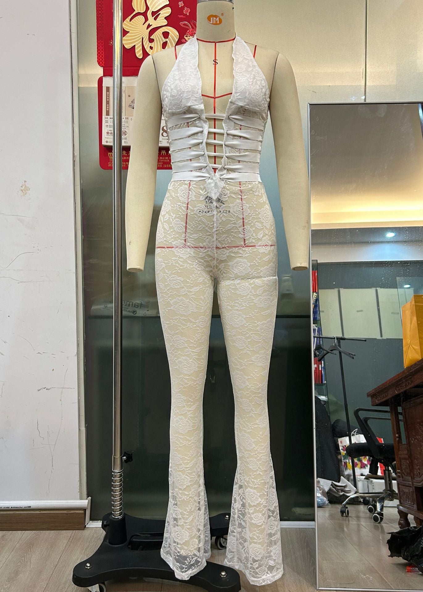 Sexy Lash Rope Lace Up Slim Fit Jumpsuit See-through