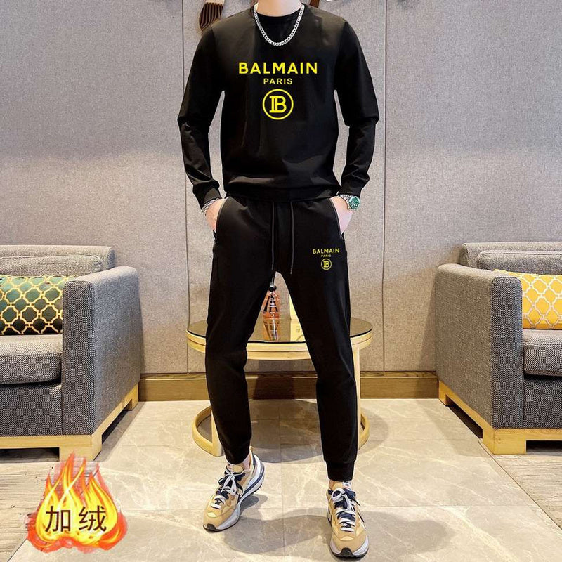 Balmain Paris Logo Tracksuit – Black with Yellow Emblem