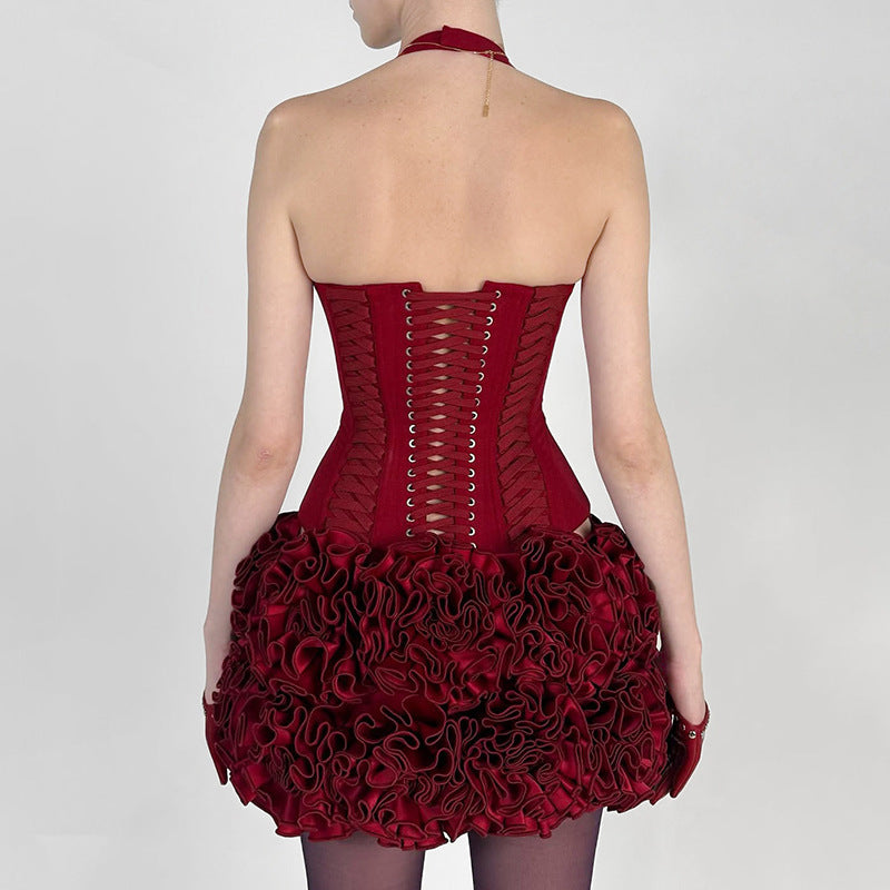 Lace-up Hot Girl Halterneck Vest Deep Sexy Short Top