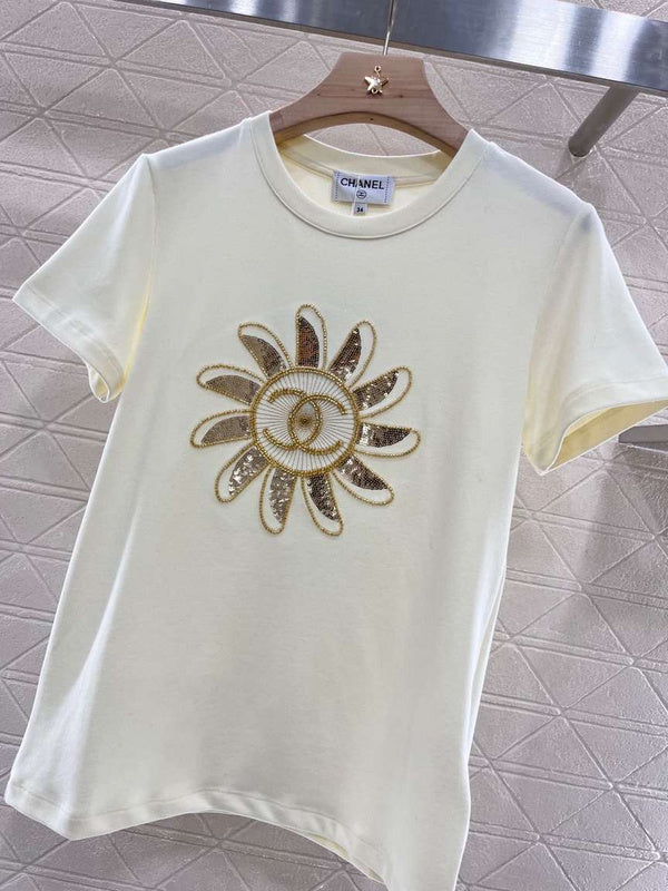 Chanel Ivory Sequin Sunflower T-Shirt