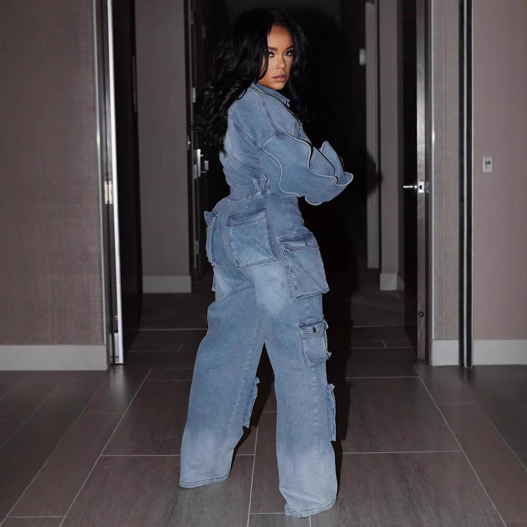 Women's Suit Draping Effect Straight-leg Pants Jumpsuit