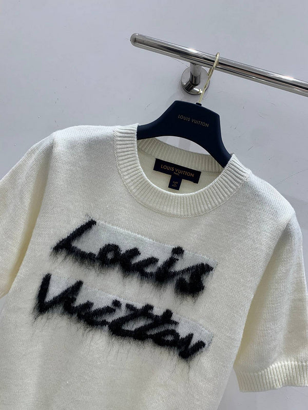 Louis Vuitton White Monogram Fuzzy Logo Knit T-Shirt