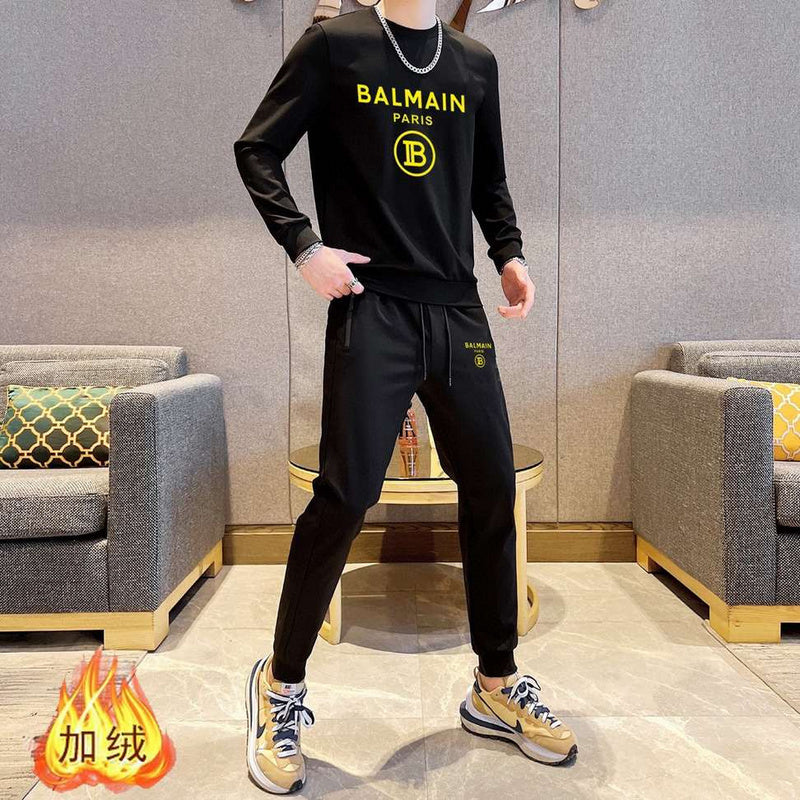 Balmain Paris Logo Tracksuit – Black with Yellow Emblem