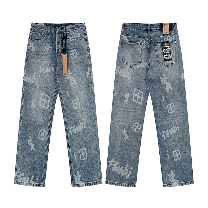 All-Over Graphic Print Denim Jeans