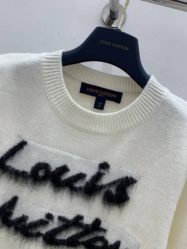Louis Vuitton White Monogram Fuzzy Logo Knit T-Shirt