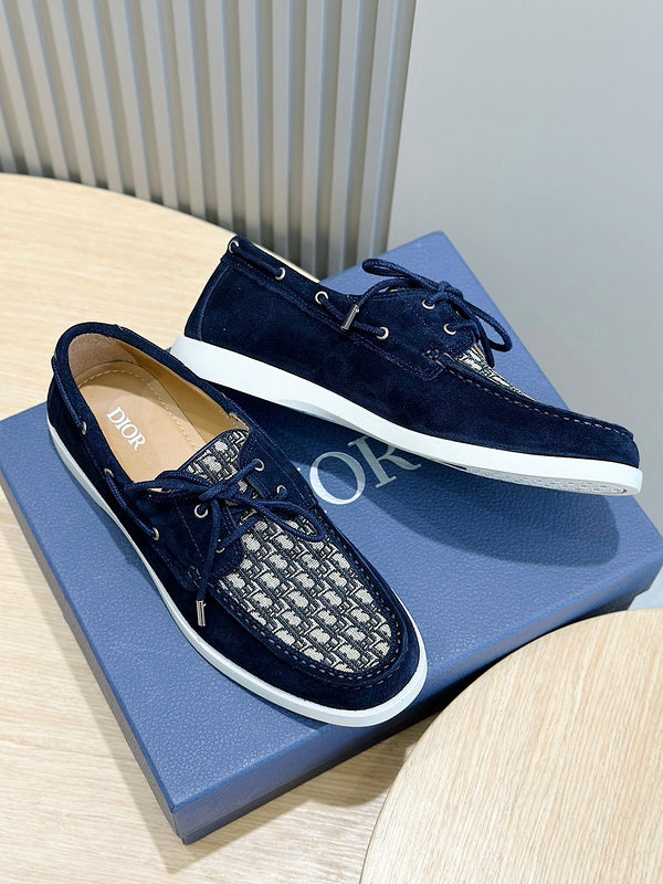 Christian Dior Granville Boat Beige Blue Loafer