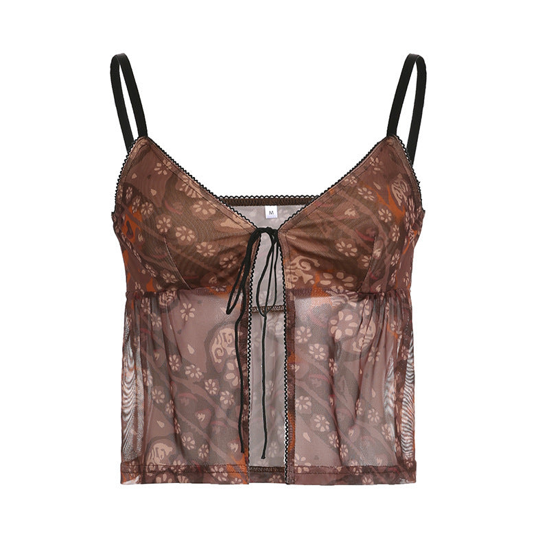 Retro Milk Silk Skin-friendly Small Sexy Hot Girl Print Straps Bottoming Vest