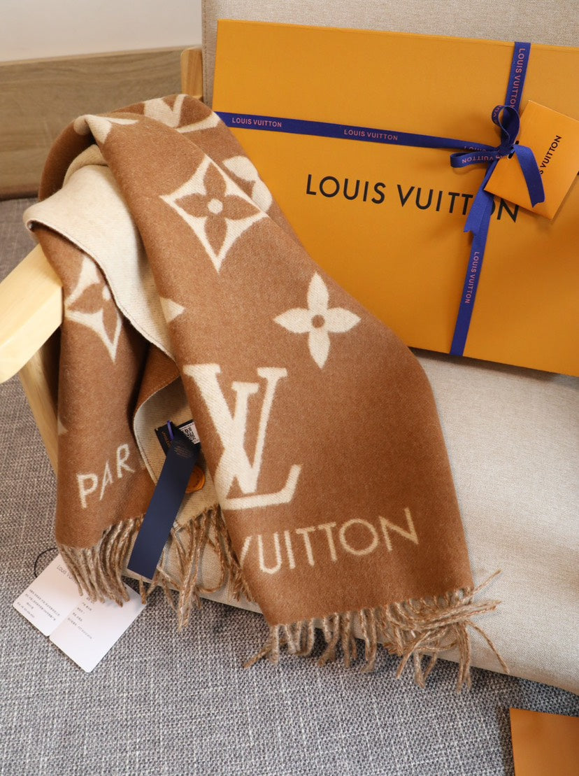 Louis Vuitton Monogram Cashmere Scarf – Caramel Elegance