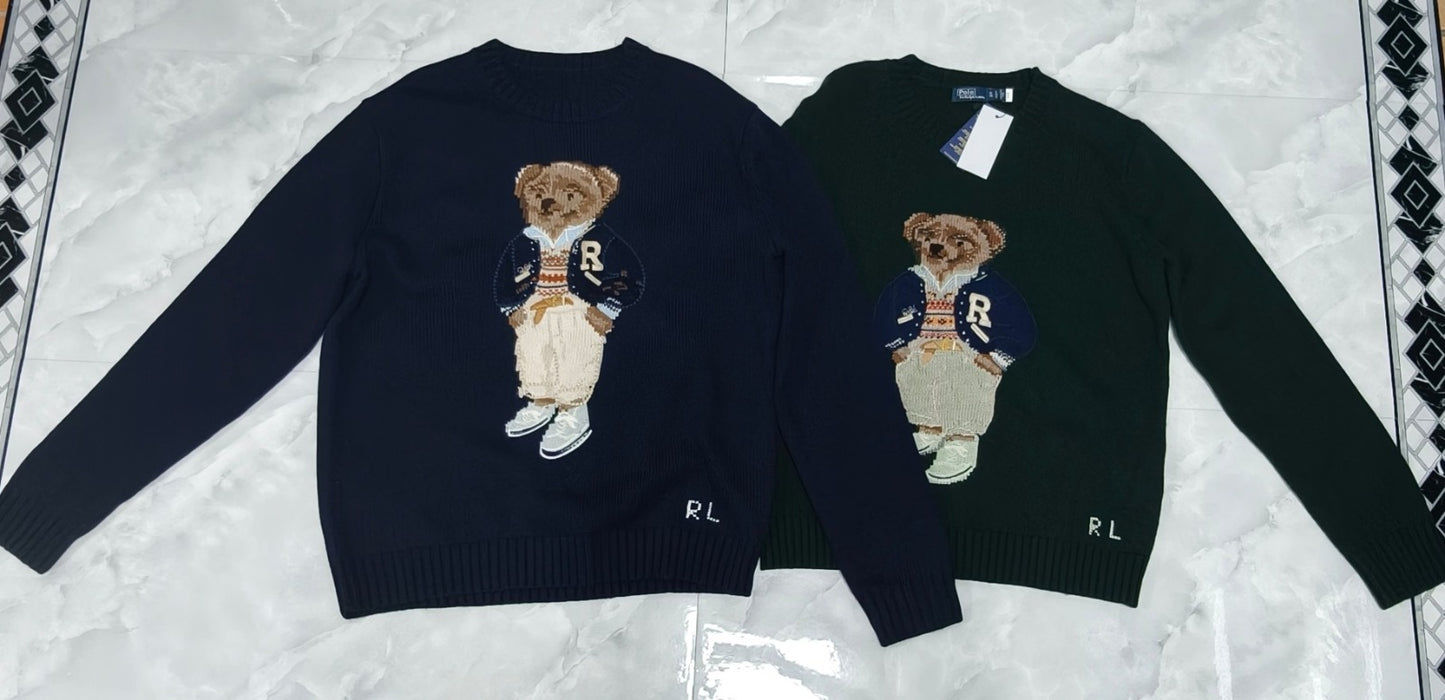 Winter Varsity Teddy Bear Embroidered Wool Sweater