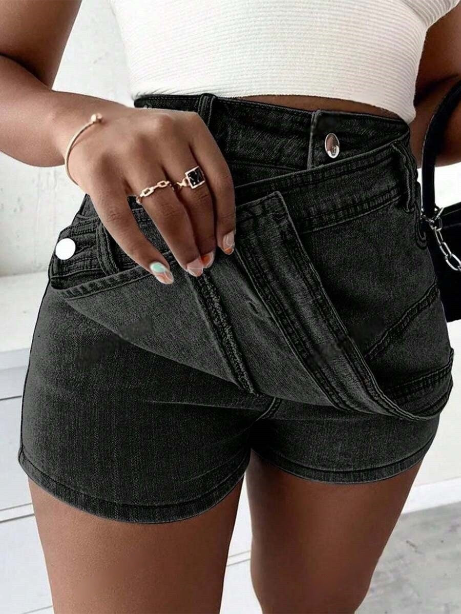 Grunge Punk Street New Vintage Stretchy Overlap Waist Wrap Shorts