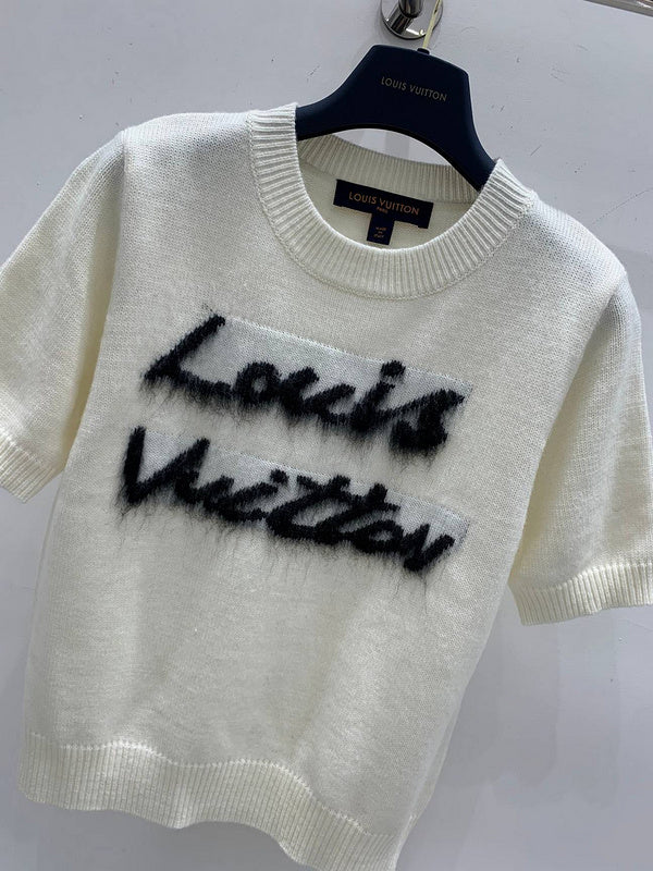 Louis Vuitton White Monogram Fuzzy Logo Knit T-Shirt