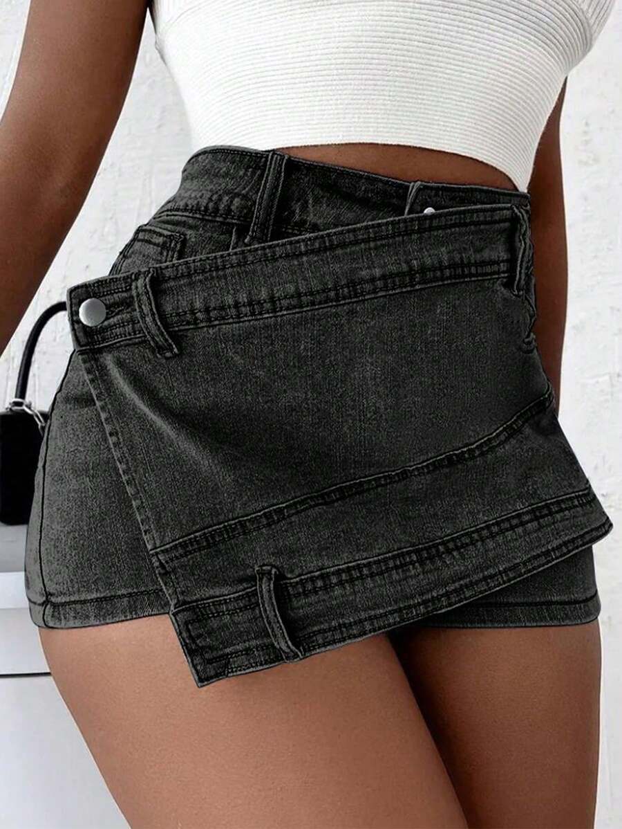Grunge Punk Street New Vintage Stretchy Overlap Waist Wrap Shorts