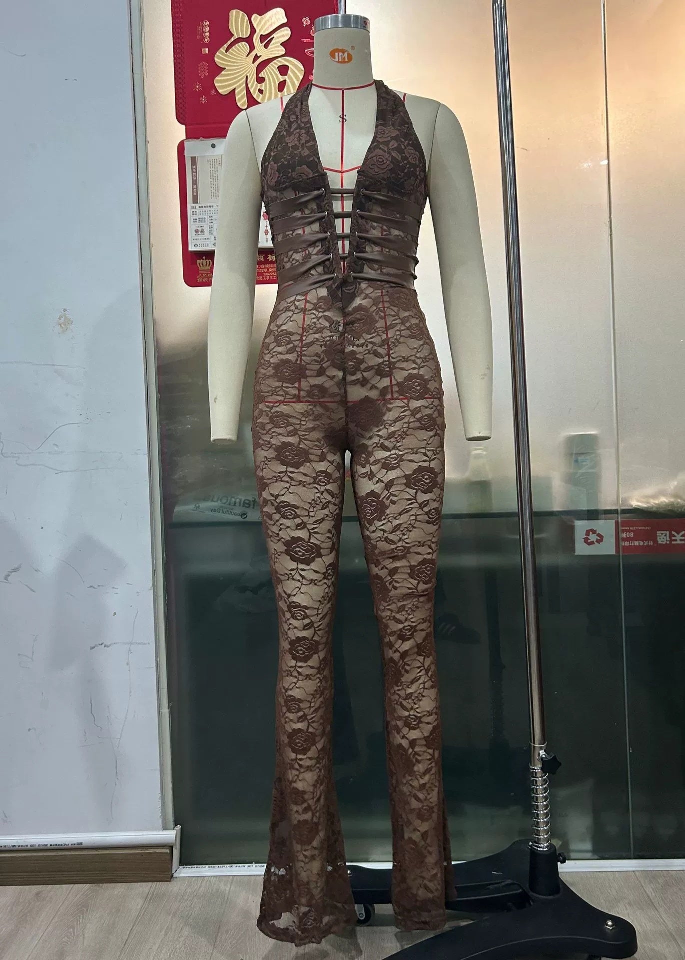Sexy Lash Rope Lace Up Slim Fit Jumpsuit See-through