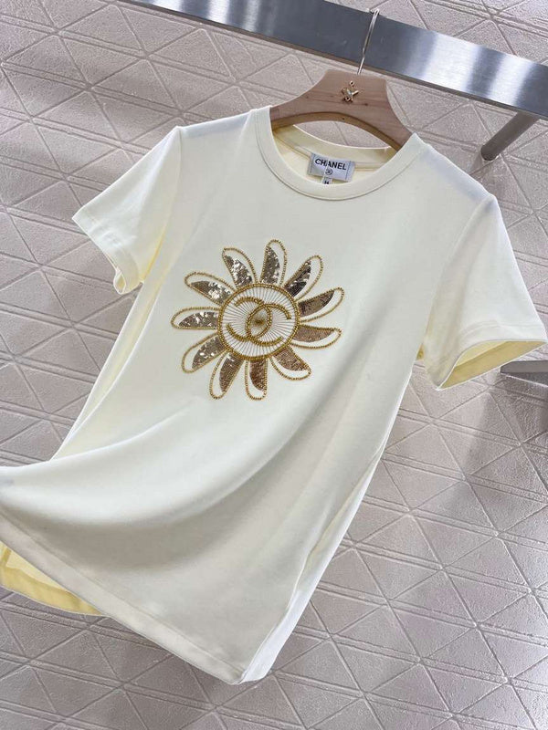 Chanel Ivory Sequin Sunflower T-Shirt