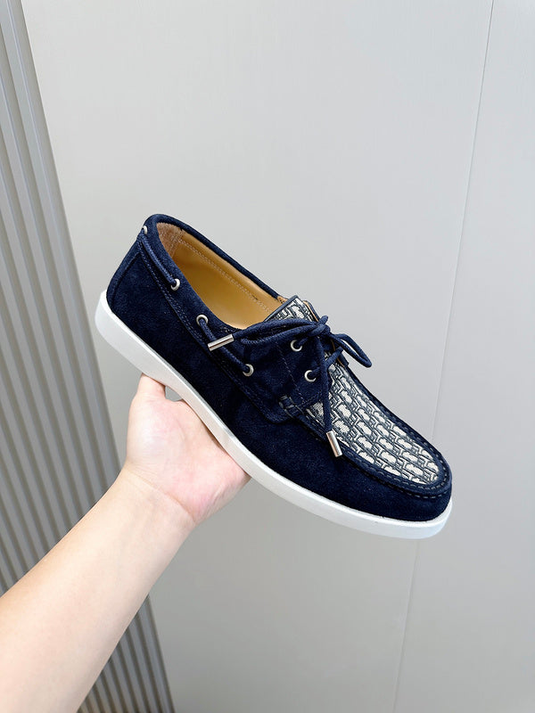 Christian Dior Granville Boat Beige Blue Loafer