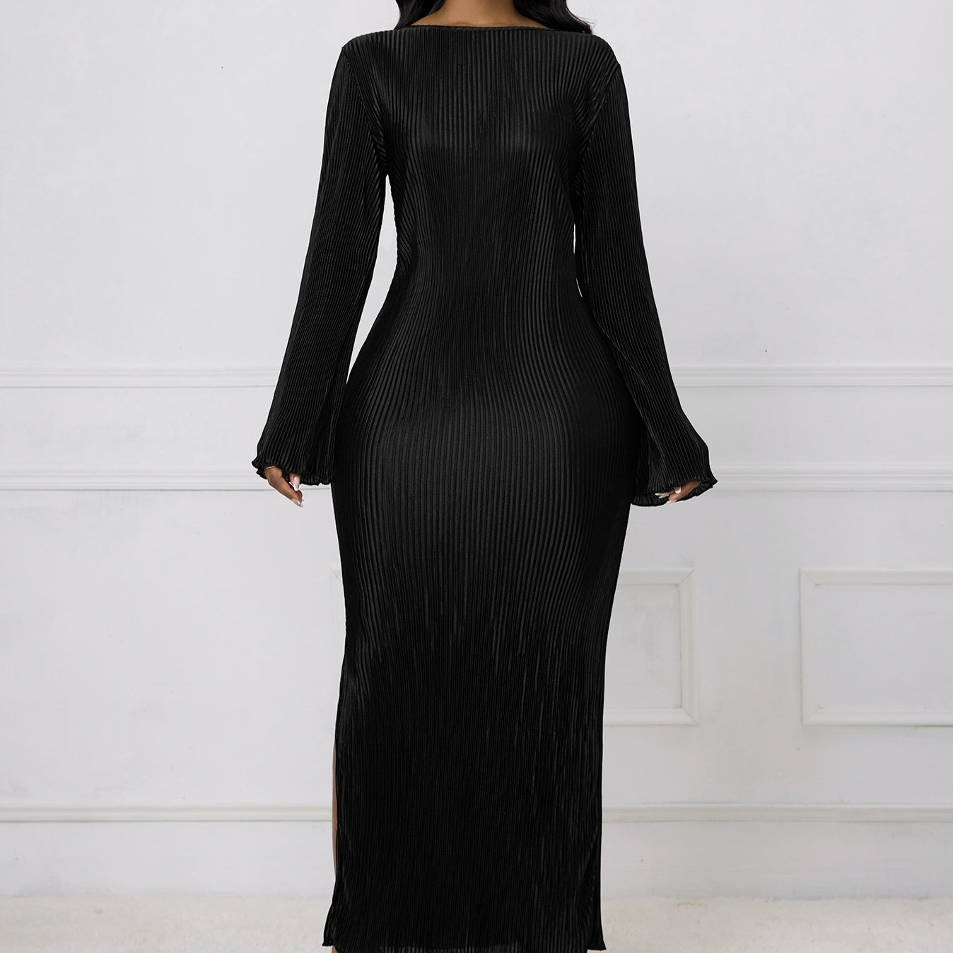 Autumn And Winter Flared Slit Elegant Long Sleeved Dress