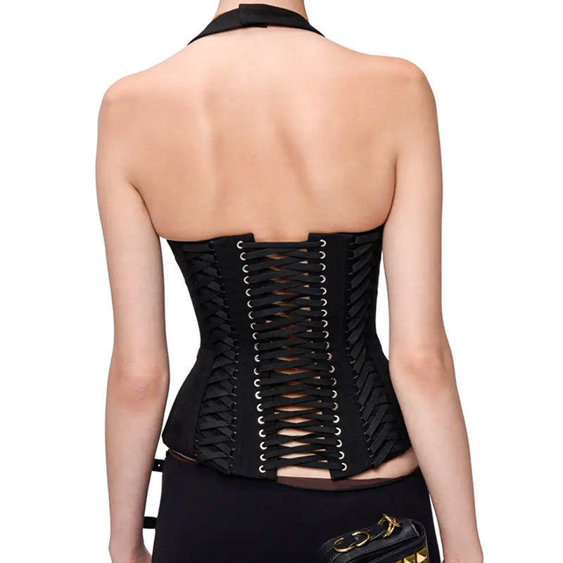 Lace-up Hot Girl Halterneck Vest Deep Sexy Short Top