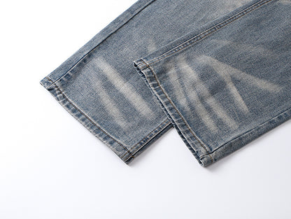 Vintage Wash Straight-Leg Denim Jeans