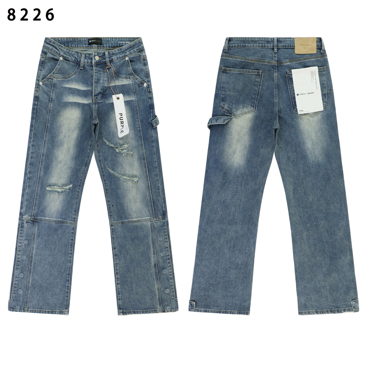 Panel-Detail Vintage Wash Straight-Leg Jeans