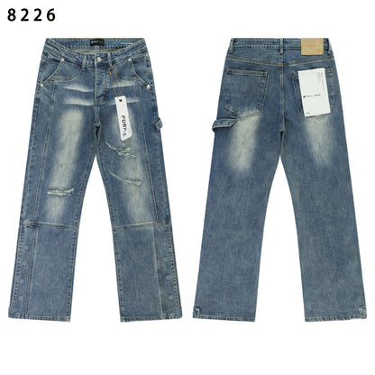 Panel-Detail Vintage Wash Straight-Leg Jeans