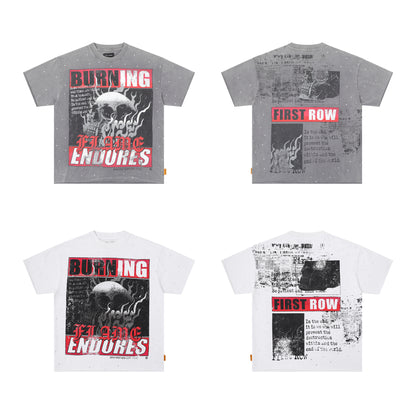 FIRST ROW Breaking News Burning Flames Cropped Tee