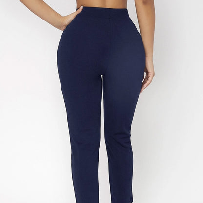 Retro Slim Fit Double Row Decoration Fake Button High Waisted Pants