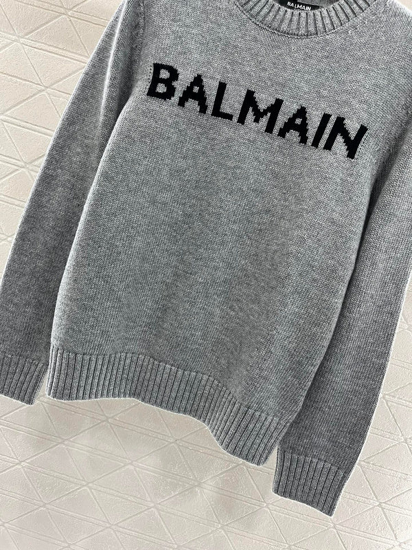 Balmain Grey Logo Knit Sweater