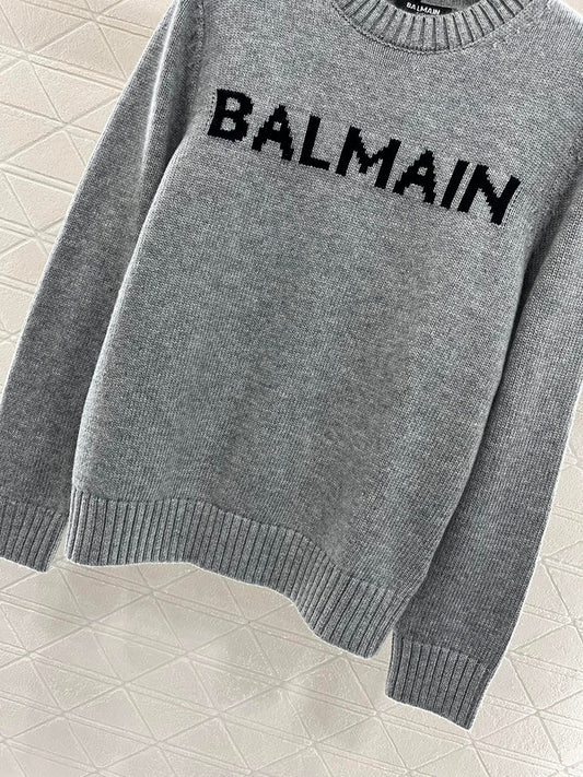 Balmain Grey Logo Knit Sweater