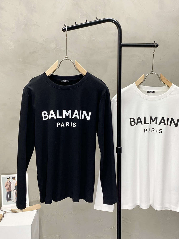 Balmain Paris Long Sleeve Logo T-Shirt – Black & White