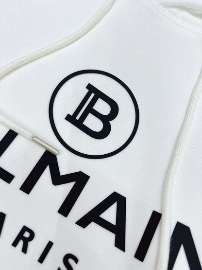 Balmain Paris Logo Print Hoodie – White