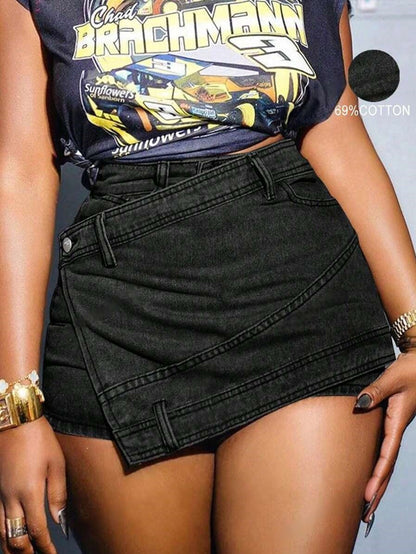 Grunge Punk Street New Vintage Stretchy Overlap Waist Wrap Shorts