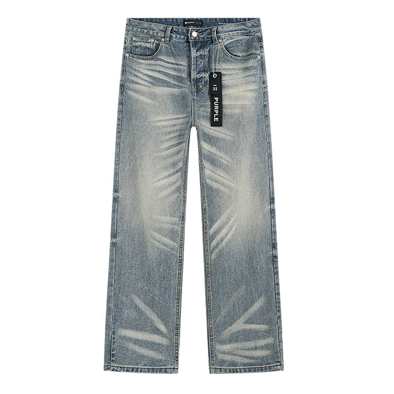 Vintage Wash Straight-Leg Denim Jeans