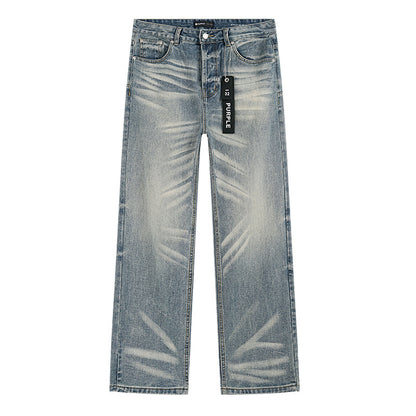 Vintage Wash Straight-Leg Denim Jeans
