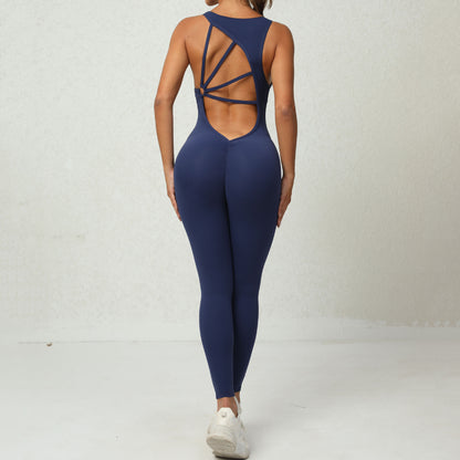 Yoga Jumpsuit V-shaped Back Design Sleeveless Fitness Tights Pants For Womens