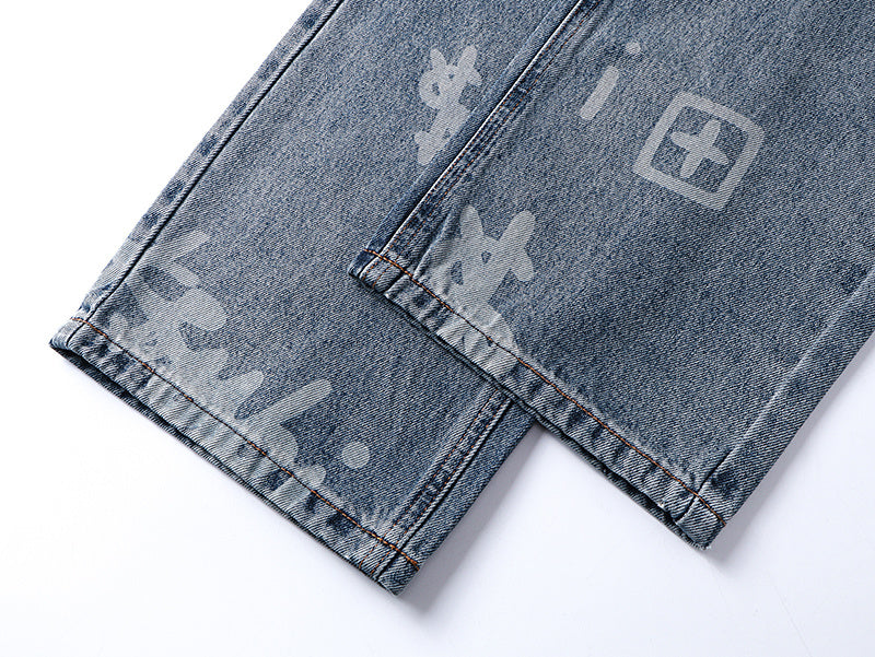 All-Over Graphic Print Denim Jeans