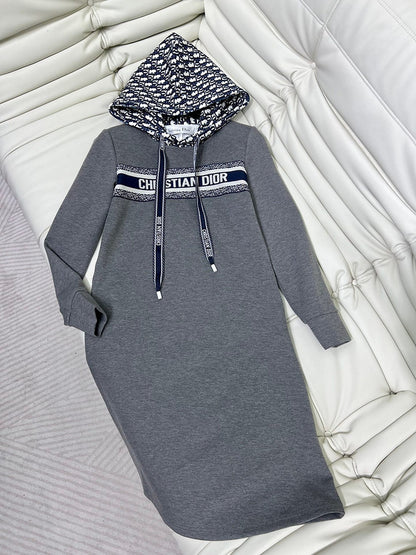 Christian Dior Gray Logo Hoodie Dress