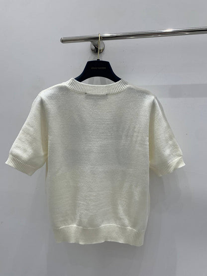 Louis Vuitton White Monogram Fuzzy Logo Knit T-Shirt