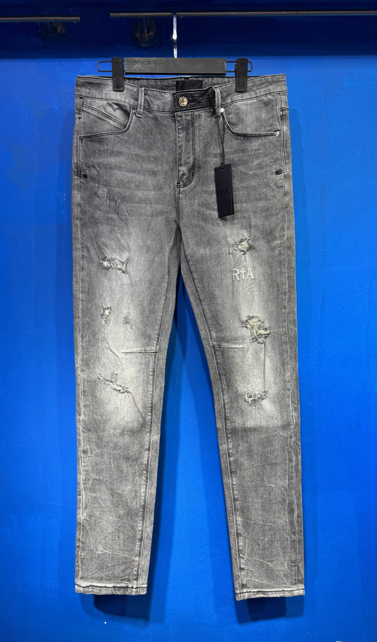 Washed Grey Distressed Slim-Fit Jeans
