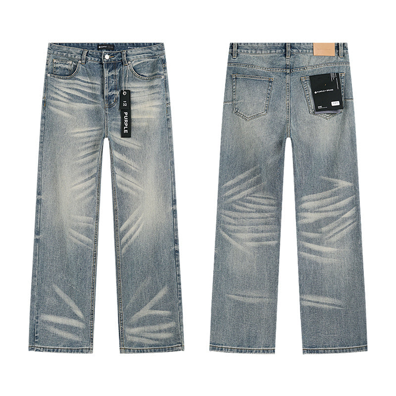 Vintage Wash Straight-Leg Denim Jeans