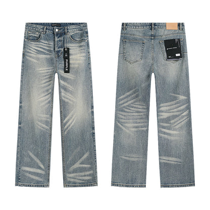 Vintage Wash Straight-Leg Denim Jeans