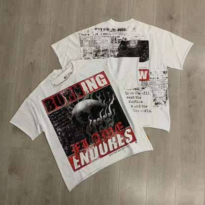 FIRST ROW Breaking News Burning Flames Cropped Tee
