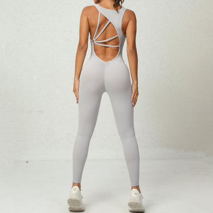 Yoga Jumpsuit V-shaped Back Design Sleeveless Fitness Tights Pants For Womens