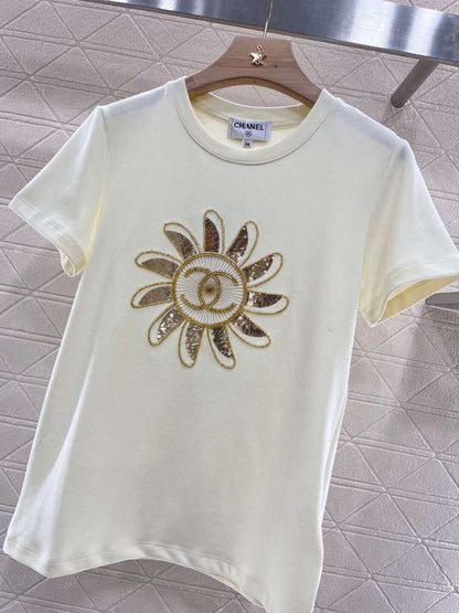 Chanel Ivory Sequin Sunflower T-Shirt