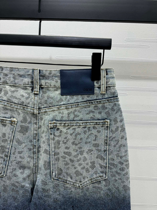 Dior Ombre Leopard & Crystal Stud Denim Jeans