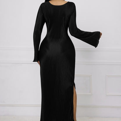 Autumn And Winter Flared Slit Elegant Long Sleeved Dress