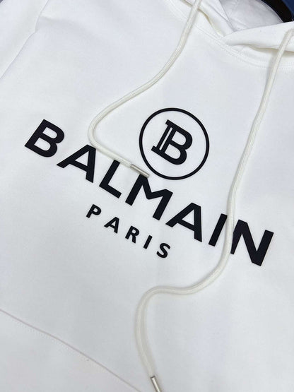 Balmain Paris Logo Print Hoodie – White